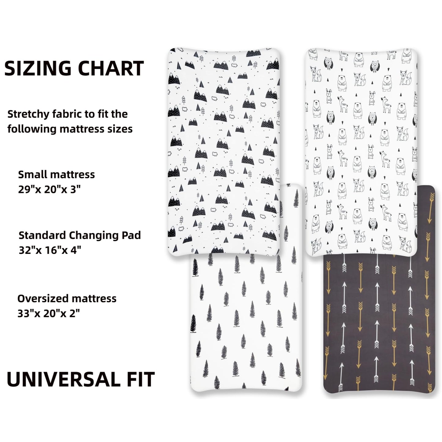 4 Pack Changing Pad Covers Woodland Forest Animals Wood Neutral Unisex Fitted Baby Changing Pad Cover Set for Baby Boys or Girls