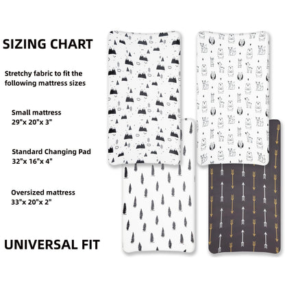 4 Pack Changing Pad Covers Woodland Forest Animals Wood Neutral Unisex Fitted Baby Changing Pad Cover Set for Baby Boys or Girls