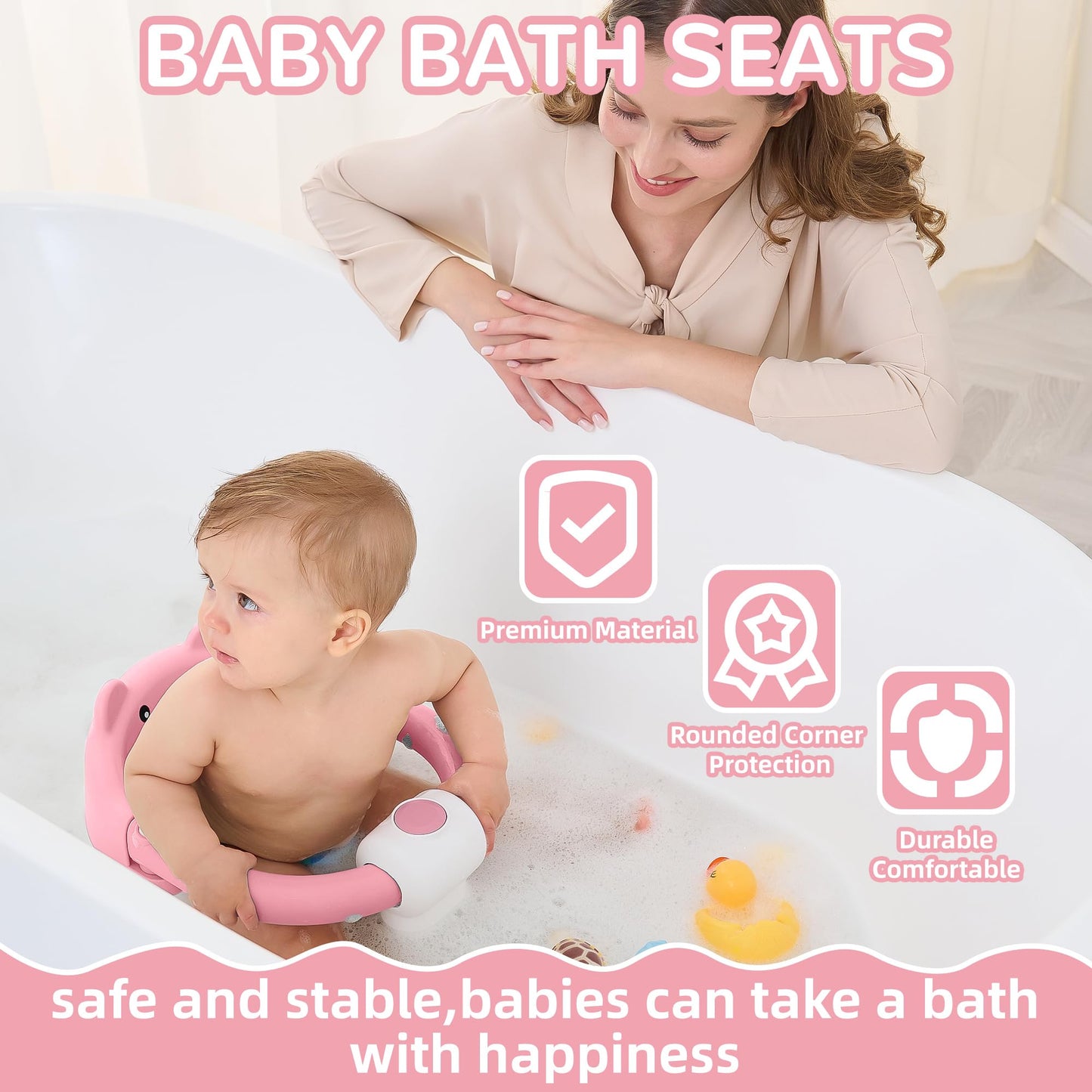 Baby Bath Seat for Babies 6 Months & up, Non-Slip Toddler Bath Seats for Babies Sitting Up, Safe Infant & Newborn Bathtub Chair with 4 Suction Cups & Soft Cushion for Shower,Blue