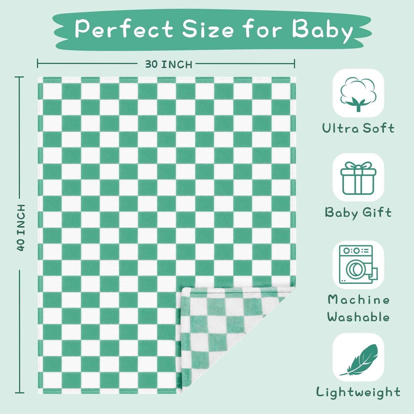 Yurhap Checkered Baby Blanket Fleece Baby Blankets for Boys, Ultra Soft Cozy Fluffy Infant Toddler Newborn Receiving Blankets for Crib Stroller, 30''x40'', Blue