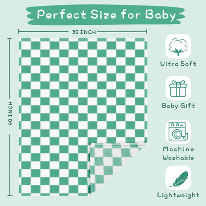 Yurhap Checkered Baby Blanket Fleece Baby Blankets for Boys, Ultra Soft Cozy Fluffy Infant Toddler Newborn Receiving Blankets for Crib Stroller, 30''x40'', Blue