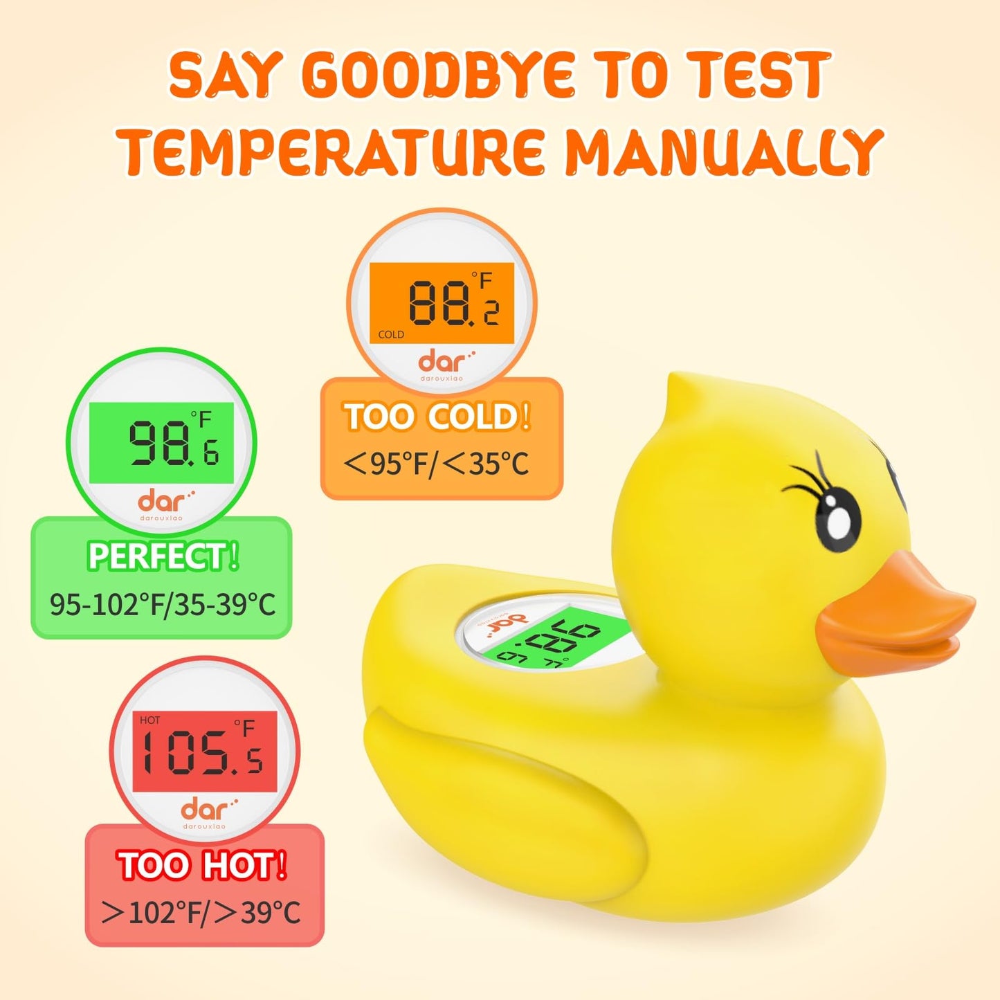 Baby Bath Thermometer, Digital Water Temperature Thermometers with 3 Color Backlit and Temperature Warning, Safety Bath Tube Thermometers Floating Toy for Infant, Toddler
