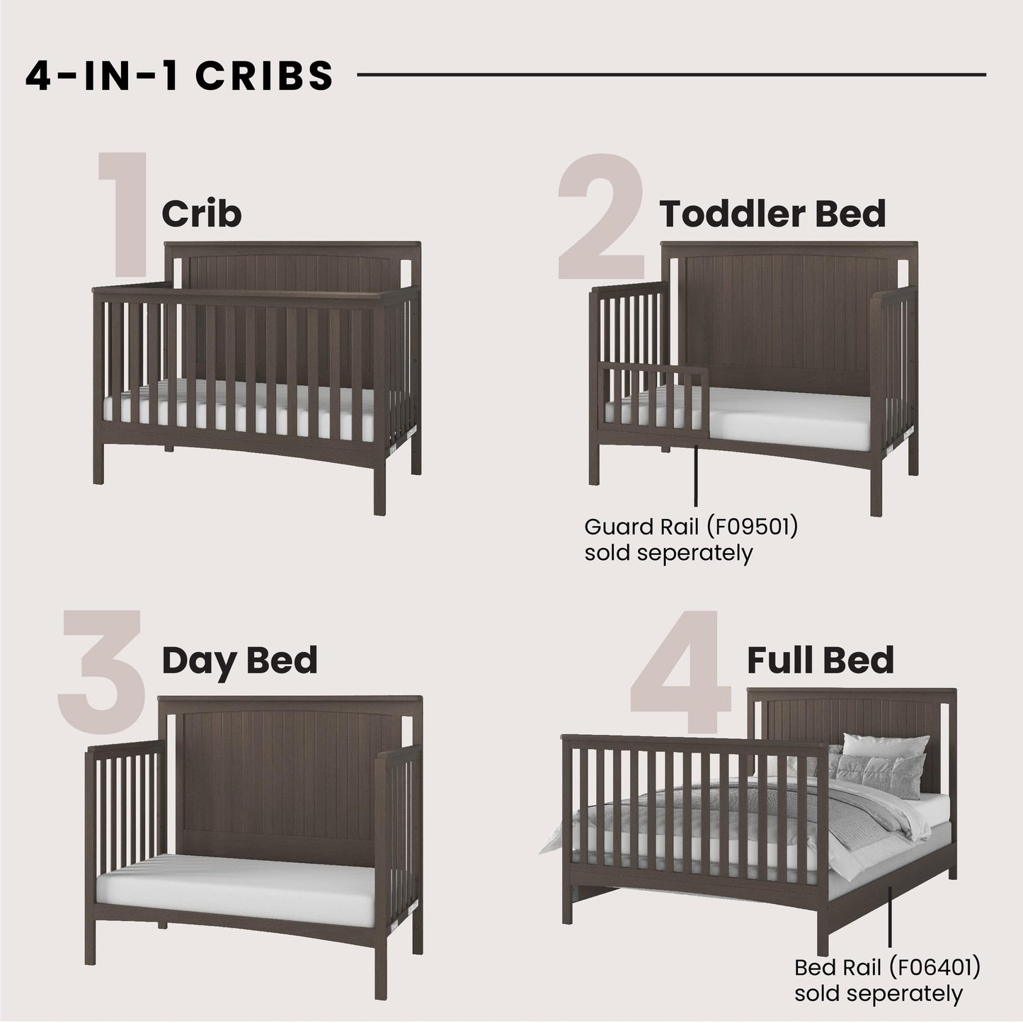 Child Craft Scout 4-in-1 Convertible Baby Crib Nursery Furniture Set - Baby Bed, Dresser with Changing Table Topper, Glider Chair, and Toy Box for Babies, Toddlers and Kids (4 Piece - Dapper Gray)