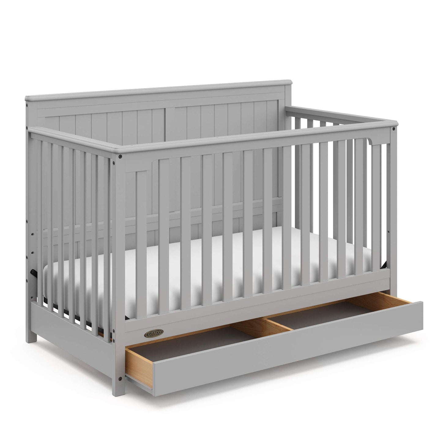Graco Hadley 5-in-1 Convertible Crib & Changer – GREENGUARD Gold Certified, Fits Standard Crib Mattress, Converts to Toddler Bed and Full Bed, 4 Adjustable Mattress Heights (Pebble Gray)