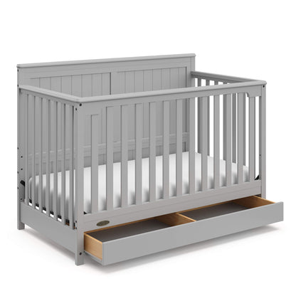 Graco Hadley 5-in-1 Convertible Crib & Changer – GREENGUARD Gold Certified, Fits Standard Crib Mattress, Converts to Toddler Bed and Full Bed, 4 Adjustable Mattress Heights (Pebble Gray)