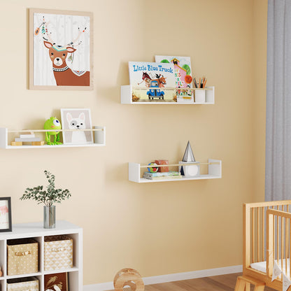 Fixwal Nursery Book Shelves, 16.5 Inch Floating Bookshelves for Wall Set of 3, Baby Nursery Decor, Solid Wood Wall Mounted Shelves for Books, Toys and Decor Storage (Brown)