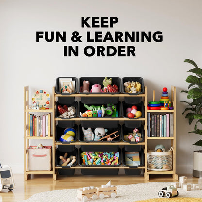 SpaceAid Toy Storage Organizer with 6 Shelves and 12 Bins, Bookshelf/Bookcase, Kids Bin Shelf, Toys Box for Playroom Organization for Bedroom & Room Decor, White, 52.3" W