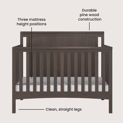 Child Craft Scout 4-in-1 Convertible Baby Crib Nursery Furniture Set - Baby Bed, Dresser with Changing Table Topper, Glider Chair, and Toy Box for Babies, Toddlers and Kids (4 Piece - Dapper Gray)