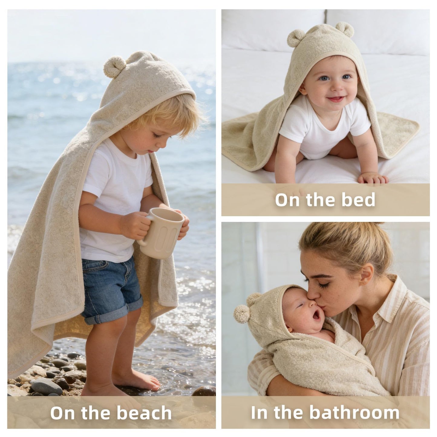 LifeTree 1 Pack Baby Hooded Towel with 1 Pack Washcloth for Newborn, 100% Cotton Bath Towel for Babies, Infant, Toddler and Kids, Thick,Soft and Absorbent, 30 * 30 Inches, Newborn Essentials, Pink