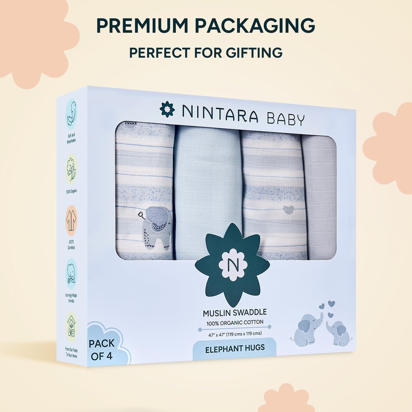 Muslin Swaddle Blankets for Newborns, 3 Pack Multipurpose 100% Organic Cotton, Ultra Soft Breathable Receiving Blanket 47 x 47 inches, Swaddle Wrap for Baby Boys & Girls