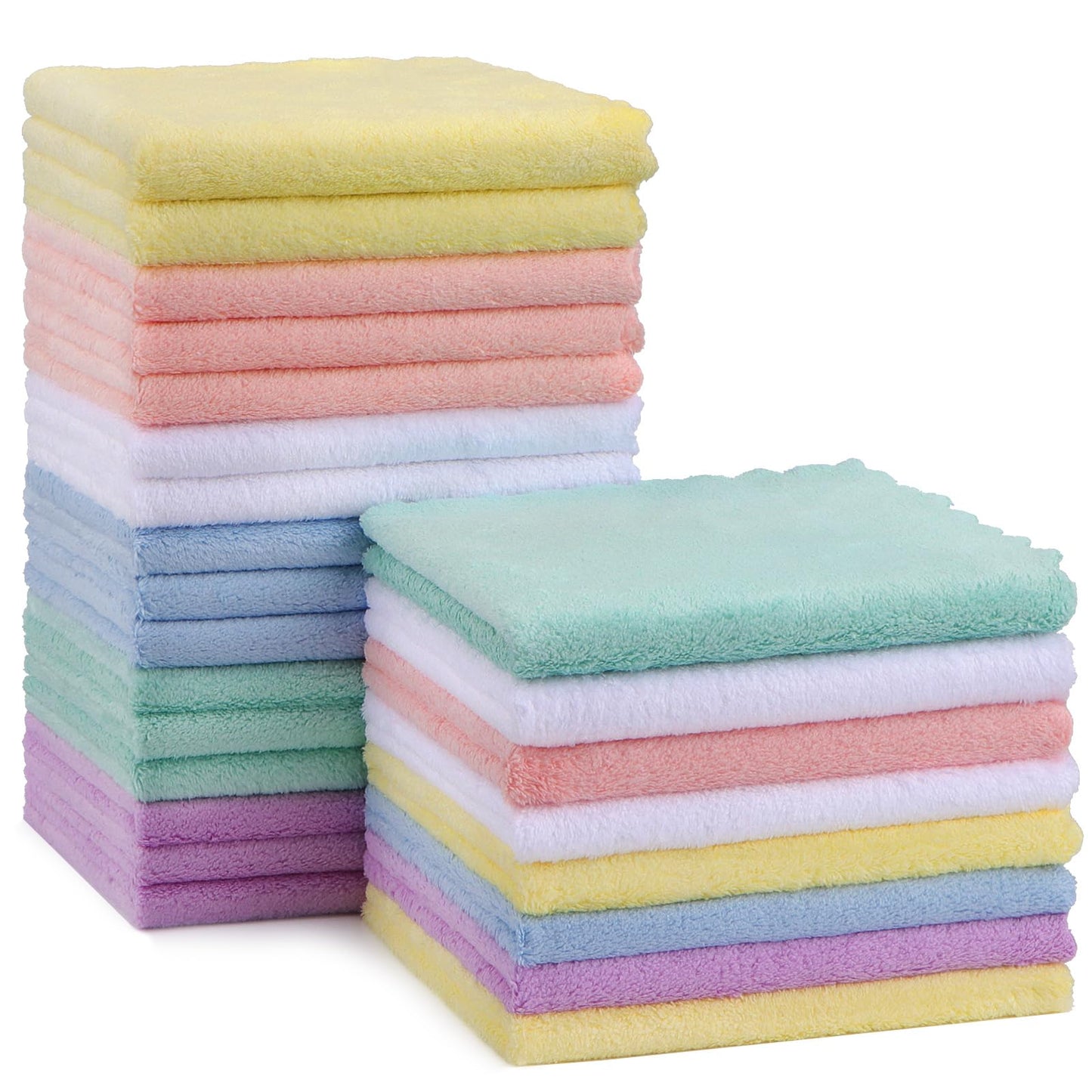 HOMEXCEL Baby Washcloths 24 Pack-Microfiber Coral Fleece Baby Bath Face Towel 7 x 9 Inch Extra Absorbent and Soft Burp Cloth and Wash Cloths for Newborn-Infants and Toddlers-Gentle On Sensitive Skin
