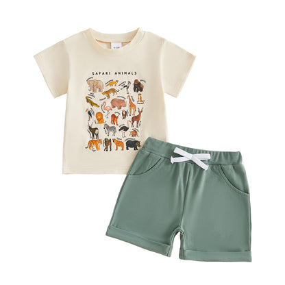 WZTYYDS Toddler Baby Boy Summer Clothes 2T 3T 4T 5T Boys Outfit Letter Truck Short Sleeve T-Shirt Tops + Shorts Set