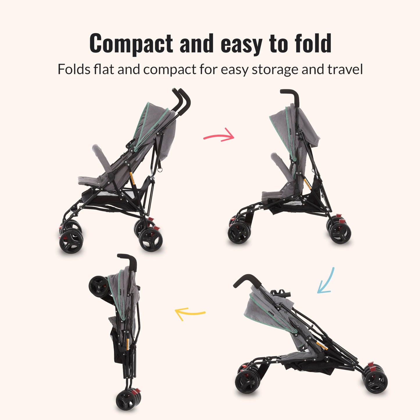 Dream On Me Vista Moonwalk Baby Stroller, Lightweight Travel Umbrella Stroller with Compact Fold, Smooth Ride Wheels, Multi-Position Recline, Spacious Storage Basket with Cup Holder, Light Gray