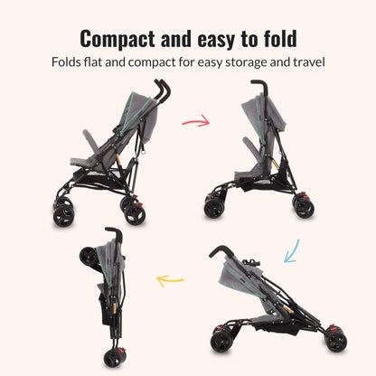 Dream On Me Vista Moonwalk Baby Stroller, Lightweight Travel Umbrella Stroller with Compact Fold, Smooth Ride Wheels, Multi-Position Recline, Spacious Storage Basket with Cup Holder, Light Gray