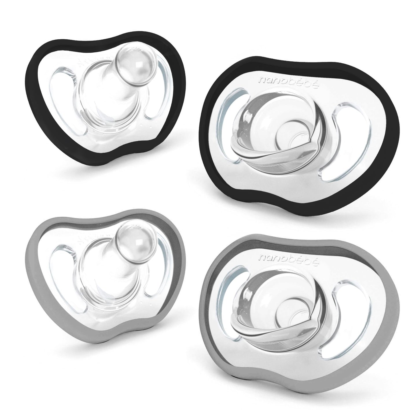 Nanobebe Active Baby Pacifiers 4-36 Months - Orthodontic, Lightweight and Vented, Curves Comfortably with Face Contour, 100% Silicone - BPA Free, Perfect Baby Registry Gift 4pk, White/Pink