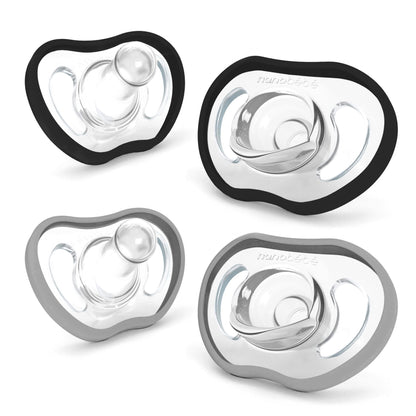 Nanobebe Active Baby Pacifiers 4-36 Months - Orthodontic, Lightweight and Vented, Curves Comfortably with Face Contour, 100% Silicone - BPA Free, Perfect Baby Registry Gift 4pk, White/Pink