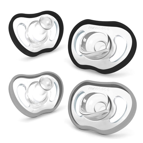 Nanobebe Active Baby Pacifiers 4-36 Months - Orthodontic, Lightweight and Vented, Curves Comfortably with Face Contour, 100% Silicone - BPA Free, Perfect Baby Registry Gift 4pk, White/Pink
