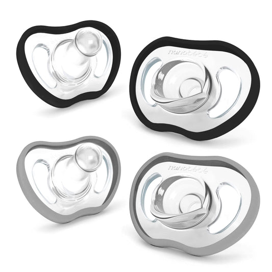 Nanobebe Active Baby Pacifiers 4-36 Months - Orthodontic, Lightweight and Vented, Curves Comfortably with Face Contour, 100% Silicone - BPA Free, Perfect Baby Registry Gift 4pk, White/Pink