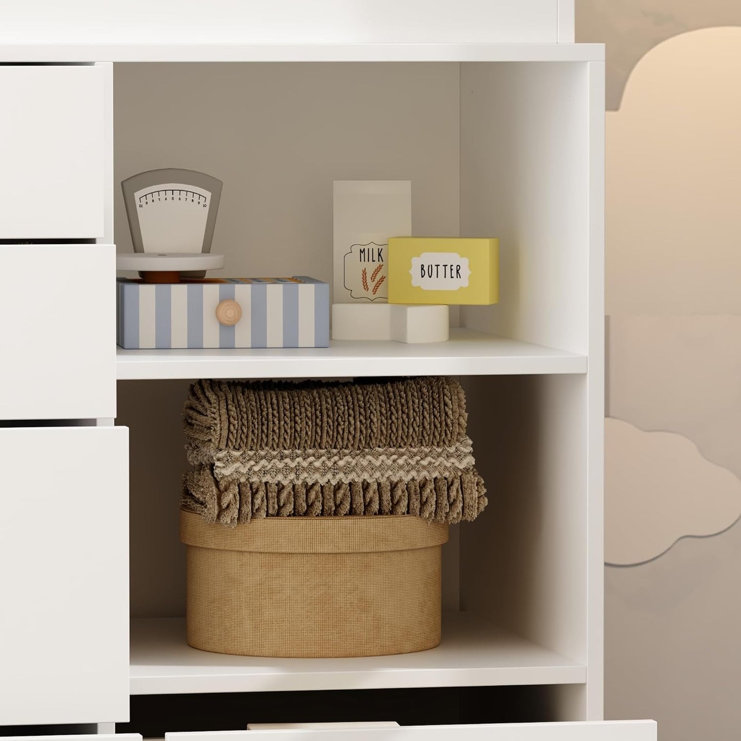Nursery Dresser with Baby Changing Table, Diaper Changing Tables for Nursery with 5 Drawers & Shelves, Changing Station Nursery Organizer for Bedroom, White (47.6" W x 19.7" D x 36.1" H)