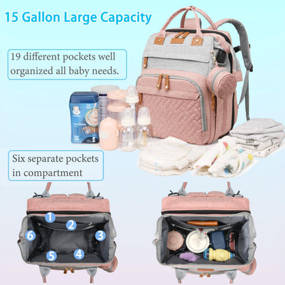 Jeryswet Baby Diaper Bags with Changing Station, Waterproof Large Capacity Diaper Bag Backpack for Moms Dads with USB Charging Port and Stroller Straps, Baby Shower Gifts, Grey