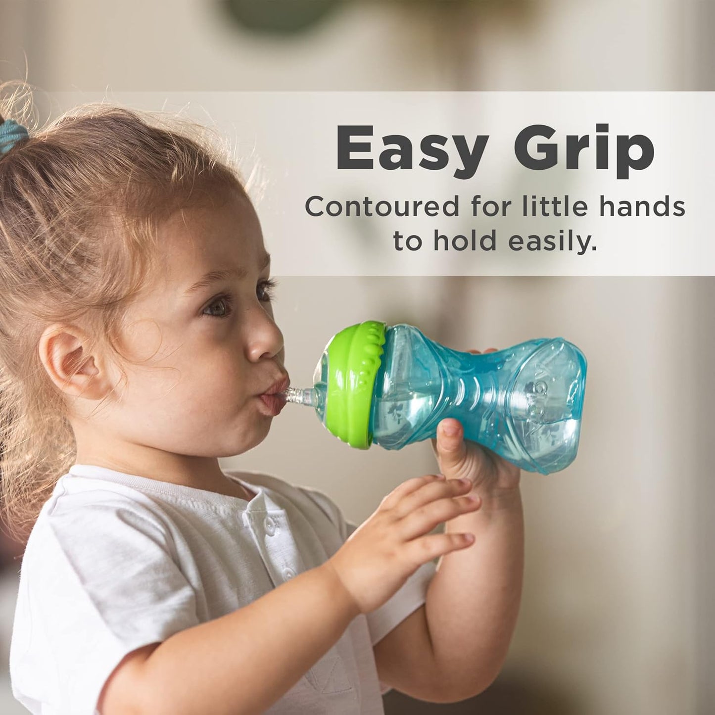Nuby No-Spill Sippy Cup with Flex Straw - (3-Pack) 10-Ounce Bottles - Sippy Cups for Toddlers 12+ Months - Neutral Color Training Cups for Toddlers