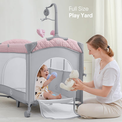 ADOVEL Baby Bassinet Bedside Crib, Pack and Play with Mattress, Diaper Changer and Playards from Newborn to Toddles, Grey