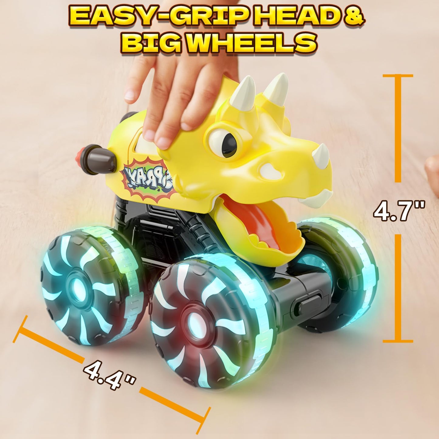 Intoypad 3 Pack Dinosaur Car Toys for Kids Toddlers, Light up Wheels Monster Truck Toys for Boys 2 3 4 5 6 7 8 Years Old Christmas Birthady Gifts Press & Go Dino Trucks Toy for Toddler Boy Baby