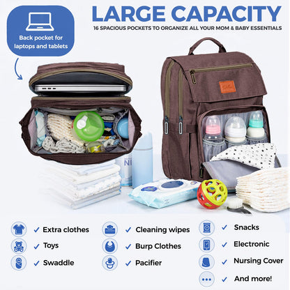 PILLANI Baby Diaper Bag Backpack - Baby Bag for Girls & Boys, Large Waterproof Toddler Diaper Backpack - Baby Shower Gifts & Registry Must Haves - Travel Diaper Bags with Changing Pad - Newborn Stuff
