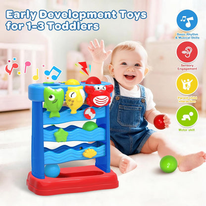 Toys for Toddlers 12-18 Months, Montessori Musical Toy for Baby 12-18 Months, Interactive Feeding Toy with Lights, Sensory Cause and Effect Game, Christmas Birthday Gifts for Boys Age 1-2 years old