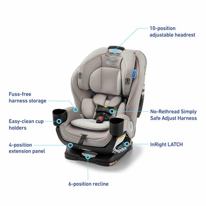 Graco Extend2Fit 3-in-1 Convertible Car Seat, 3 Modes – Rear Facing, Forward Facing Baby Car Seat and Highback Booster Seat, Adjustable Extension Panel for Extra Legroom, Cullen