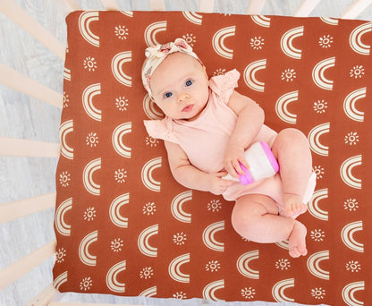 4 Pack Crib Sheets Boho Nursery Sheets Sunshine and Rainbow Desdign Neutral Unisex Fitted Baby Standard Crib Sheets for Baby Boys or Girls (Crib Sheets)