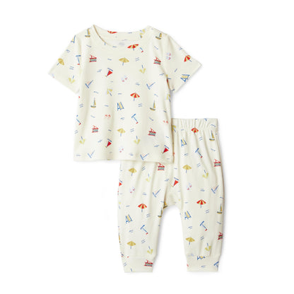 Amazon Essentials x Sofia Grainge Unisex Toddlers and Babies' Cotton Knit Short Sleeve Shirt & Pants Set