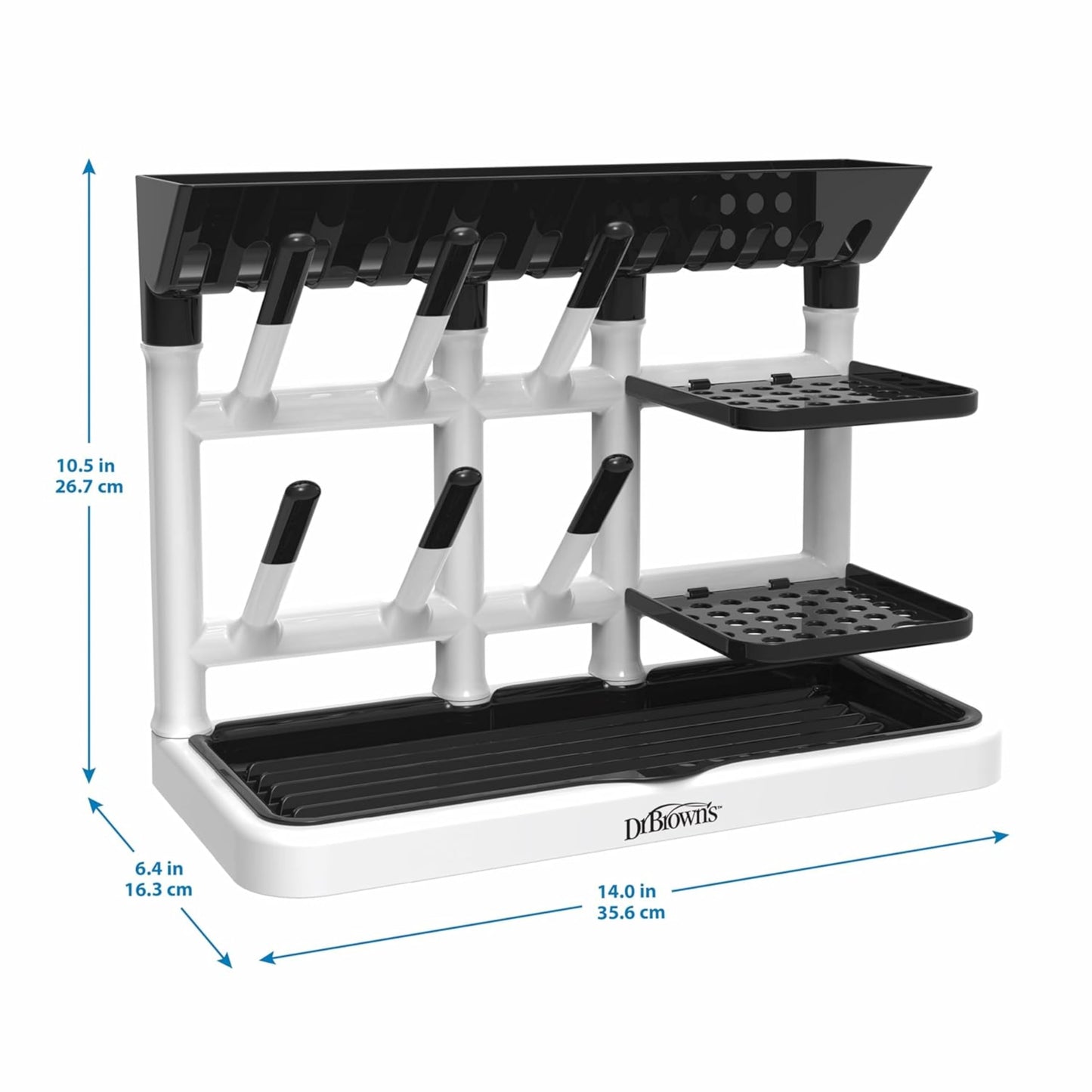 Dr. Brown's Baby Bottle Drying Tower, Stand-Up Countertop Drying Rack with Organized Storage for Baby Essentials, Space Saving Vertical Rack, Black/White
