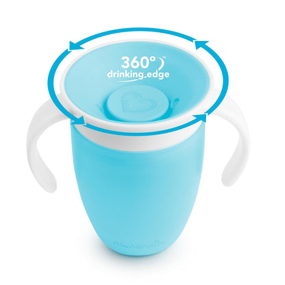 Munchkin Miracle 360 Sippy Cup for 6 Month Old, Spill Proof Baby and Toddler Cups with Transition Handles, 7 Ounce, 2 Pack, Blue/Green