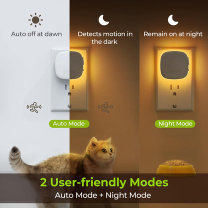 AUVON Plug-in LED Backlit Night Light with Motion Sensor & Dusk to Dawn Sensor, Dimmable Warm White Nightlight with 1-50 lm Adjustable Brightness for Bedroom, Bathroom, Stairs, Hallway (4 Pack)