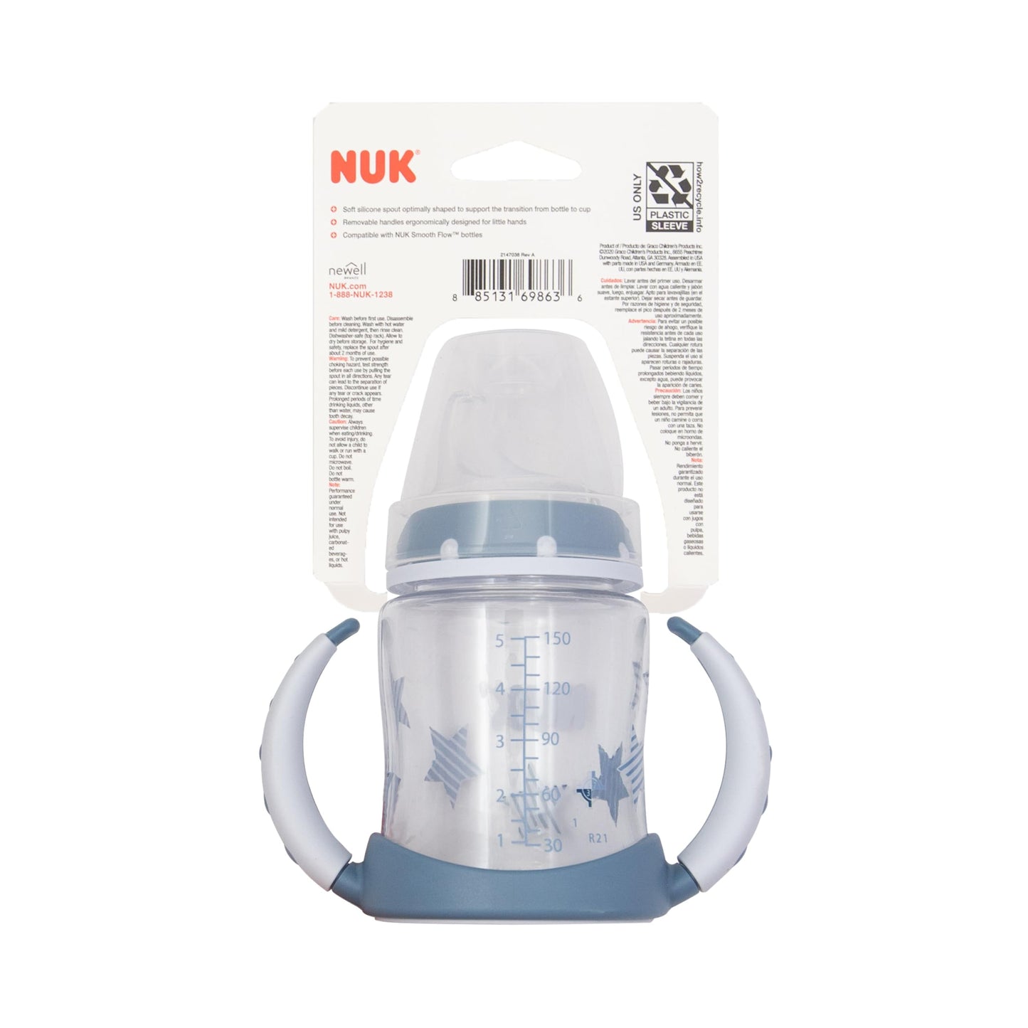 NUK Learner Cup, 6+ Months, Fun Fruits and Animals, Amazon Exclusive Collection, 5 Oz, Pack of 2 – BPA Free, Soft Spout, Spill Proof Sippy Cup
