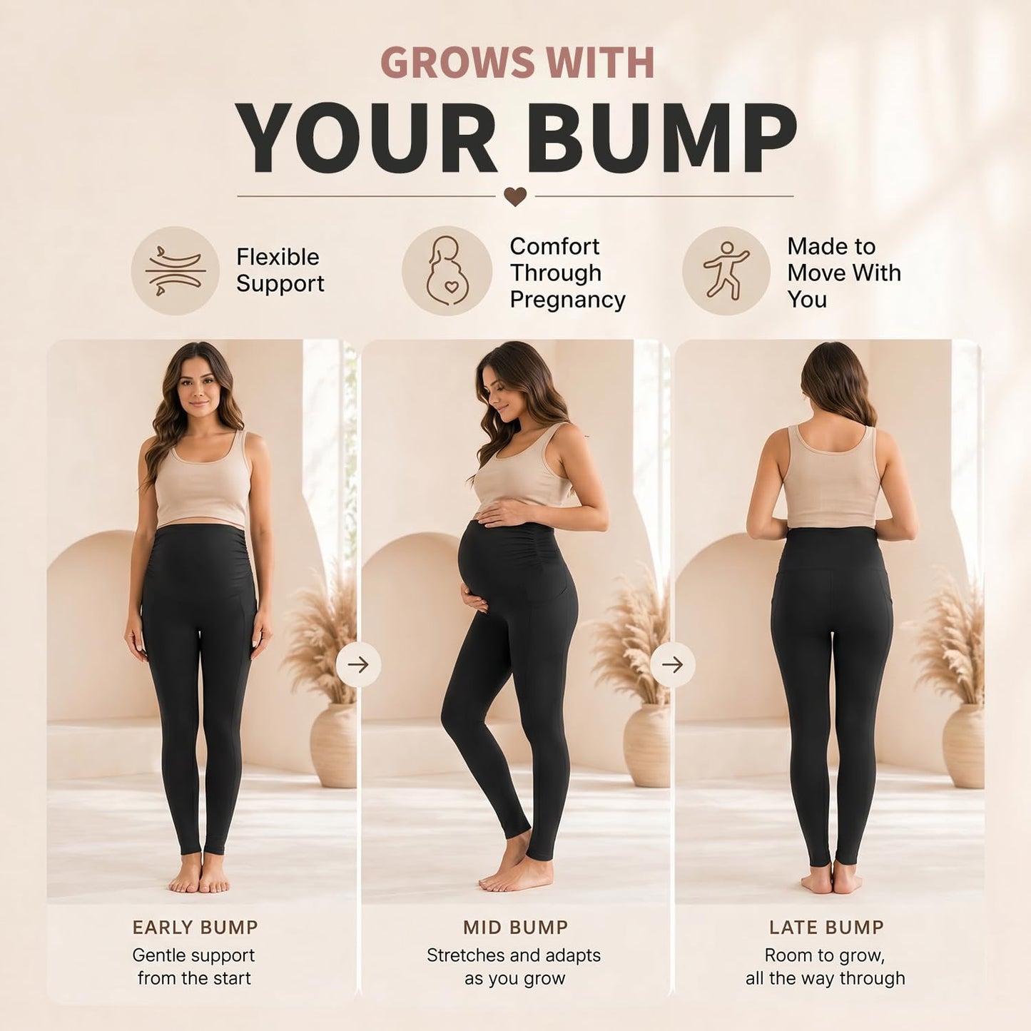 Hmuuo Women's Maternity Leggings Over The Belly Buttery Soft Pregnancy Yoga Pants Activewear Workout Leggings
