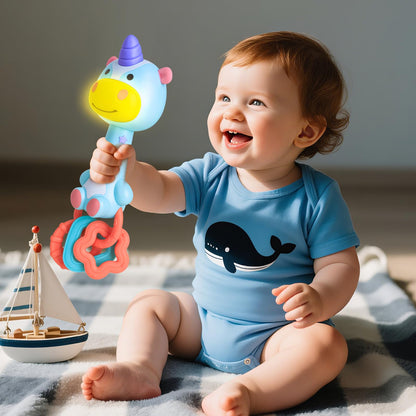 Musical Baby Rattle Toy, Soft Silicone Infant Teething Light-Up Rattle for Sensory Development, Easy Grasp Newborn Toy for 0-3-6-12 Months, Safe Early Learning Gift for Boys Girls