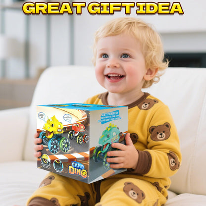 Intoypad 3 Pack Dinosaur Car Toys for Kids Toddlers, Light up Wheels Monster Truck Toys for Boys 2 3 4 5 6 7 8 Years Old Christmas Birthady Gifts Press & Go Dino Trucks Toy for Toddler Boy Baby