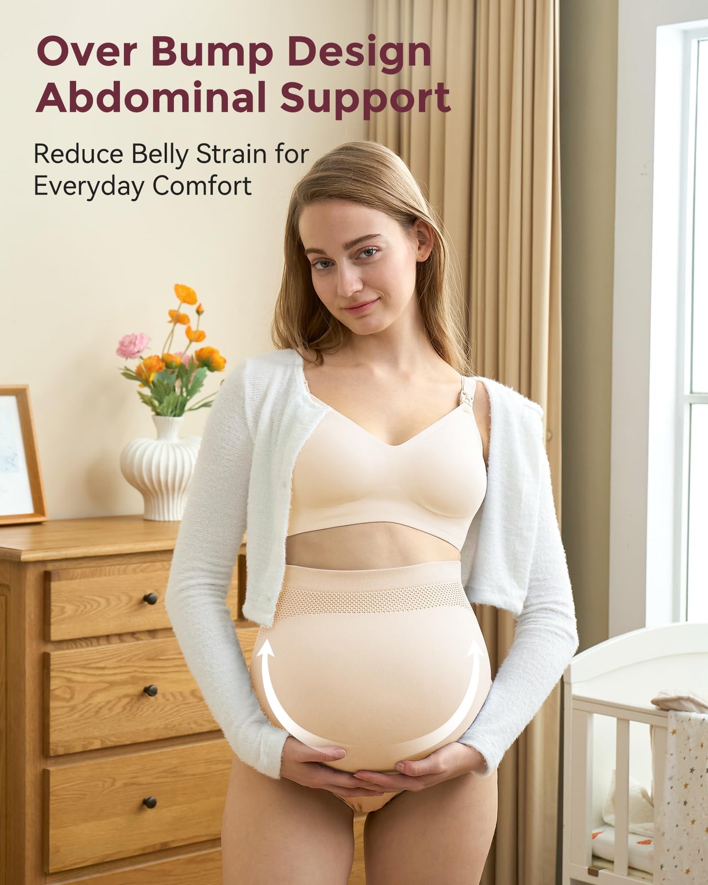 Momcozy Women's Maternity High Waist Underwear Pregnancy Soft Seamless Maternity Underwear Over Bump