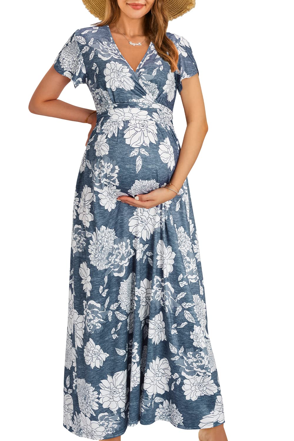 OUGES Maternity Maxi Dress Wrap Baby Shower Pregnancy Dresses for Photoshoot Maternity Outfits Summer Clothes 2026