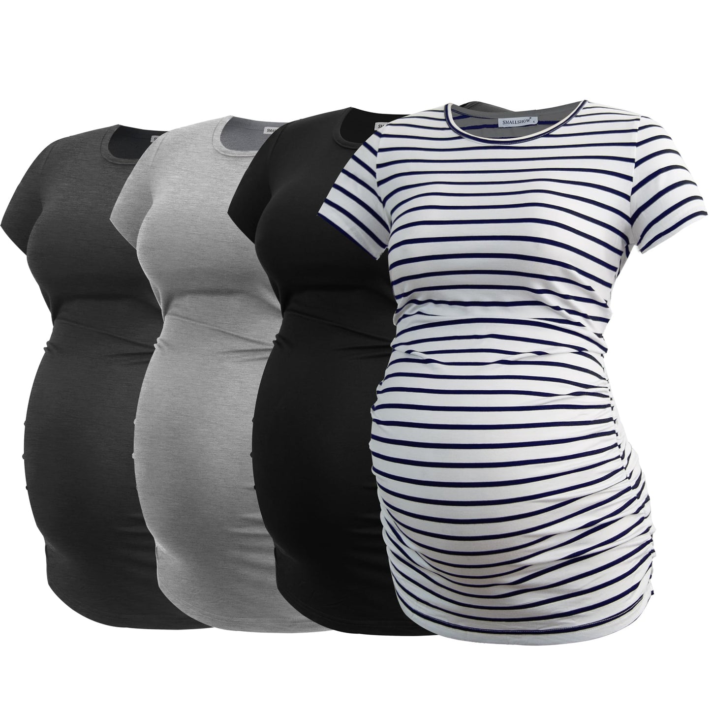 Smallshow Women's 4 Pack Maternity Shirts Short Sleeve Pregnancy Tops Clothes
