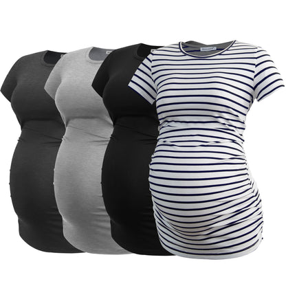 Smallshow Women's 4 Pack Maternity Shirts Short Sleeve Pregnancy Tops Clothes