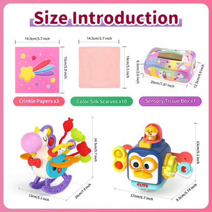 usrela 4 in 1 Baby Toys for 6 12 18 Month, Learning Toys for Babies 6-12 Months, Busy Cube, Stacking Sorter, Piano Xylophone Pull String Travel Toy, Birthday Gifts for Toddlers 1 2 Years Old