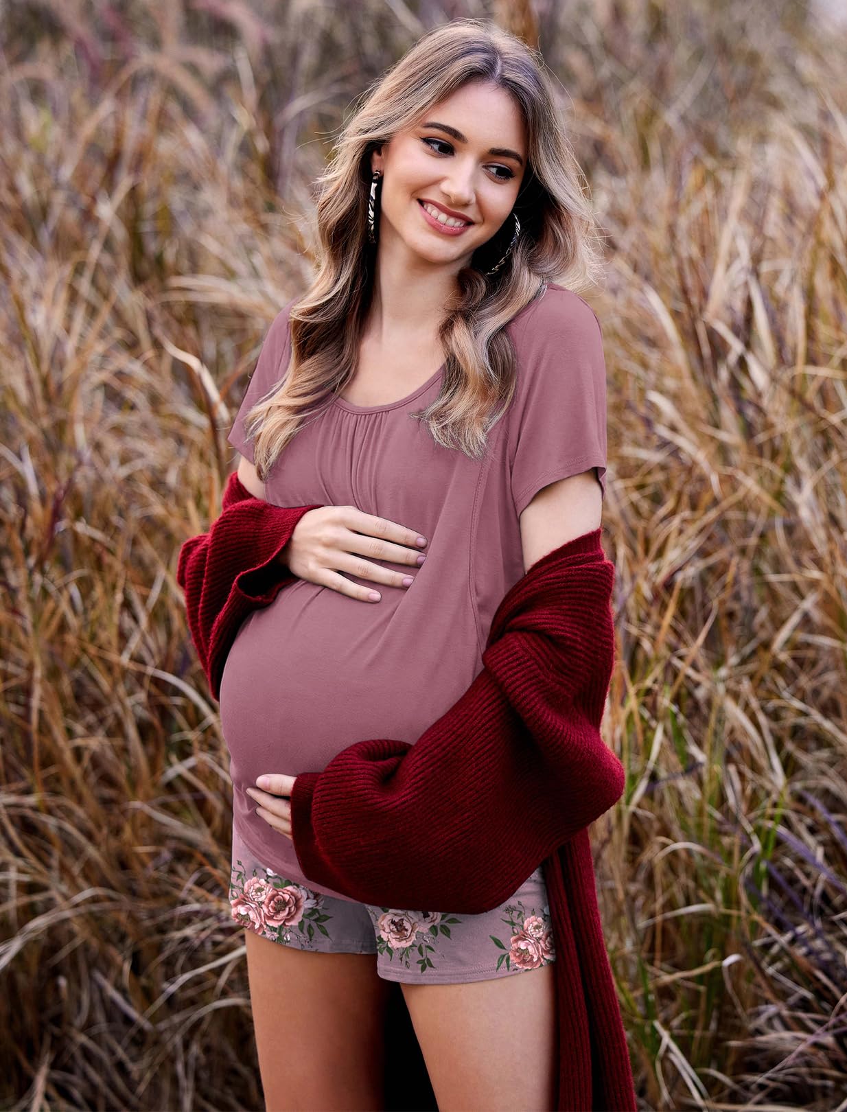 Ekouaer Womens Nursing Pajamas Maternity Breastfeeding Pjs Sleepwear Layer Soft Postpartum Lounge Set Pregnancy Clothes