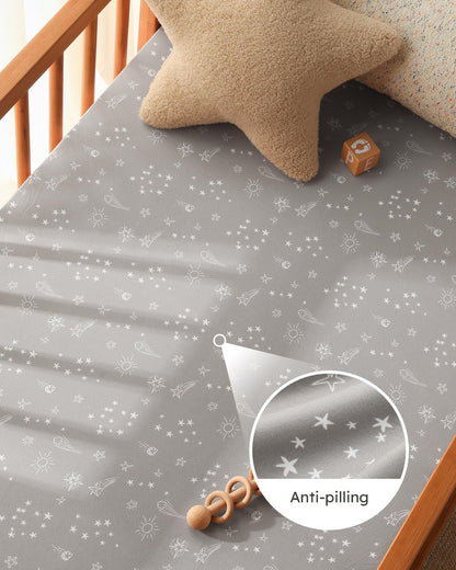 Unnivoll Baby Crib Sheets for Boys Girls, 28x52x8in Fitted Crib Sheet Neutral 3 Pack for Standard Crib and Toddler Mattress, Breathable Soft Microfiber Baby Sheet Blue Gray Planet