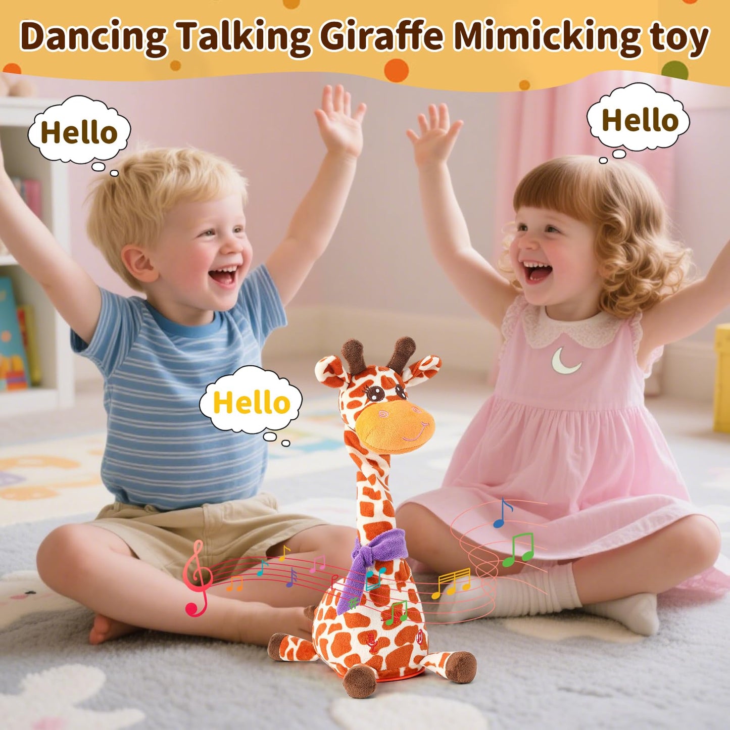 Emoin Dancing Talking Giraffe Baby Toy, Adjustable Volume Baby Giraffe Toys Singing 10 Children's Songs Singing Mimicking Recording Repeating What You Say for Toddlers