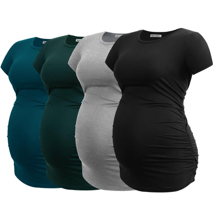 Smallshow Women's 4 Pack Maternity Shirts Short Sleeve Pregnancy Tops Clothes