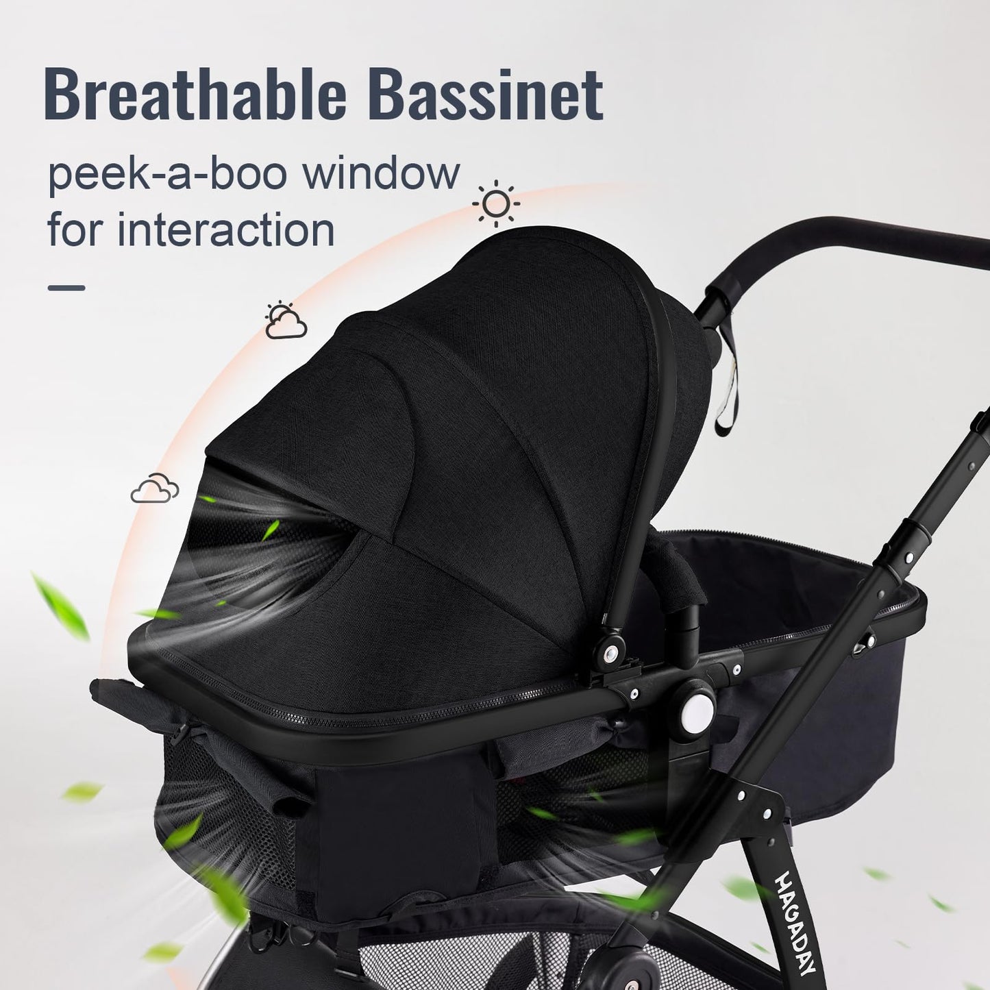 Hagaday Baby Stroller, 2-in-1 Reversible Toddler Seat with Bassinet Mode, Foldable Infant Stroller with Canopy, One Button Brake, Adjustable Handle, Newborn Pushchair(Blue)