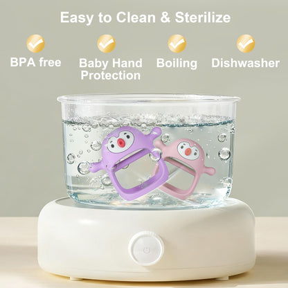 Smily Mia Penguin Teethers, Silicone TeethingToys for Babies 0-6Months, Baby Teethers for 3-6Months, Hand Teether for Infants, Teething/Teether Pacifiers for Infants, Light Purple